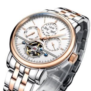 iw carnival men watch automatic movement mechanical wrist waterproof business synthetic sapphire mirror multifunctional watches silvery gold white