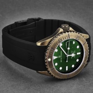 revue thommen men's 'diver' green dial black rubber gunmetal automatic watch 17571.2884