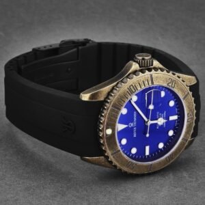 revue thommen men's 'diver' blue dial black rubber gunmetal automatic watch 17571.2885