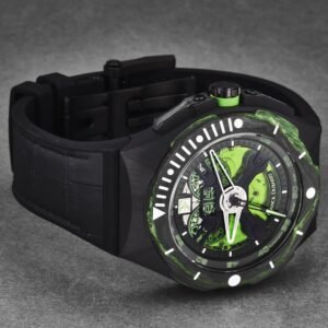 franck dubarry men's 'diver' big date green dial black rubber strap automatic watch div 04