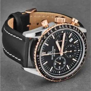 revue thommen 17000.6557 men's 'aviator' black dial two tone chronograph automatic watch