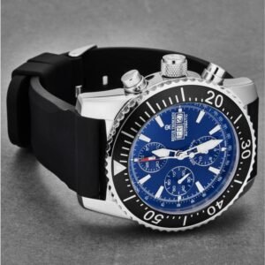 revue thommen 17030.6523 men's 'divers' blue dial day date chronograph rubber strap automatic watch
