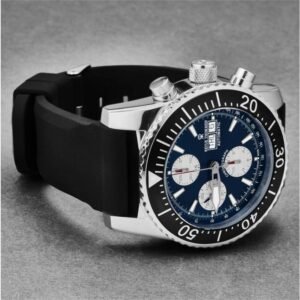 revue thommen men's 17030.6525 'divers' blue dial day date chronograph rubber strap automatic watch