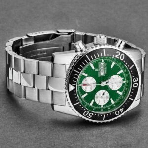 revue thommen 17030.6121 men's 'divers' green dial day date chronograph automatic watch