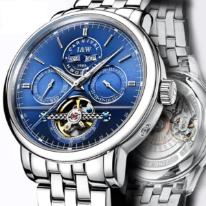 iw carnival men watch automatic movement mechanical wrist waterproof business synthetic sapphire mirror multifunctional watches silvery blue