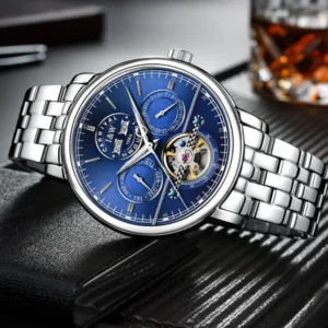 iw carnival men watch automatic movement mechanical wrist waterproof business synthetic sapphire mirror multifunctional watches silvery blue