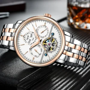 iw carnival men watch automatic movement mechanical wrist waterproof business synthetic sapphire mirror multifunctional watches silvery gold white