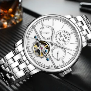 iw carnival men watch automatic movement mechanical wrist waterproof business synthetic sapphire mirror multifunctional watches silvery white