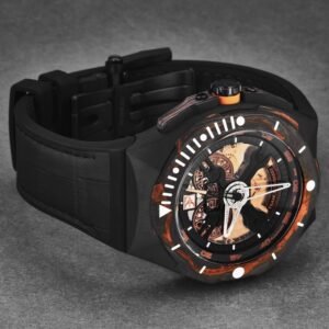 franck dubarry men's 'diver' big date orange dial black rubber strap automatic watch div 03
