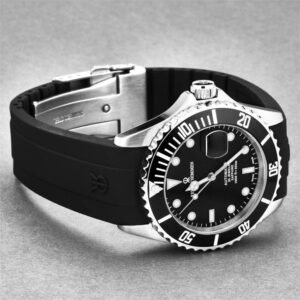 revue thommen 17571.2837 men's 'diver' black dial rubber strap swiss automatic watch