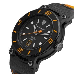 tonino lamborghini men's 'panfilo' black dial black leather strap automatic watch tlf t03 3