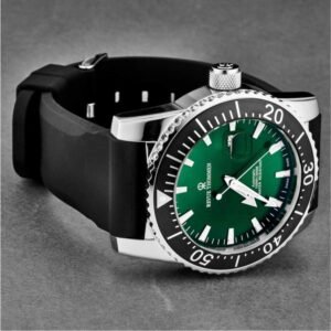 revue thommen 17030.2524 men's 'diver' green dial rubber strap swiss automatic watch