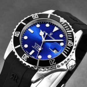 revue thommen 17571.2823 men's 'diver' blue dial rubber strap swiss automatic watch
