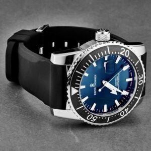 revue thommen 17030.2525 men's 'diver' blue dial rubber strap swiss automatic watch
