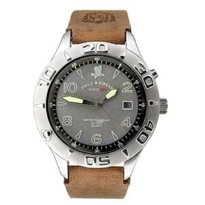 field & stream f118ggsb men's grey dial brown leather band date watch