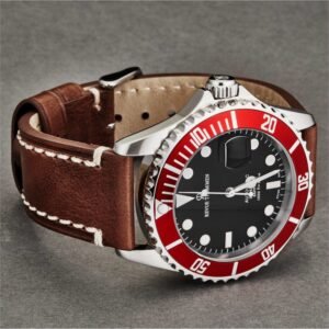 revue thommen 17571.2536 men's 'diver' black dial brown suede leather strap swiss automatic watch