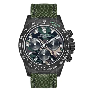 cronusart men chronograph watch 40mm carbon fibre case automatic mechanical wristwatch 5atm luminous sapphire camouflage dial