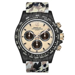 cronusart men chronograph watch 40mm carbon fibre case automatic mechanical wristwatch 5atm luminous sapphire camouflage dial