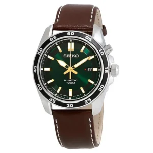 seiko | kinetic green dial brown leather men's watch ska791