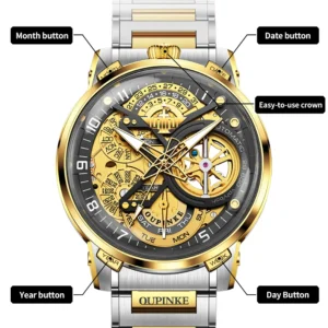 oupinke 3278 mens watch luxury flywheel skeleton automatic mechanical watch 50m waterproof watches for man 316l stainless steel