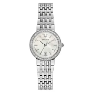 bulova | quadra quartz white mother of pearl dial ladies watch 96r239